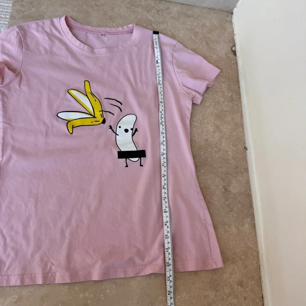 Pink Short Sleeve Funny Banana Graphic Tee Womens Size M